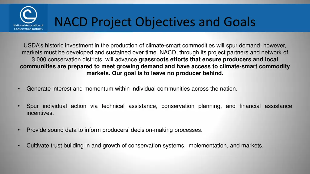 nacd project objectives and goals