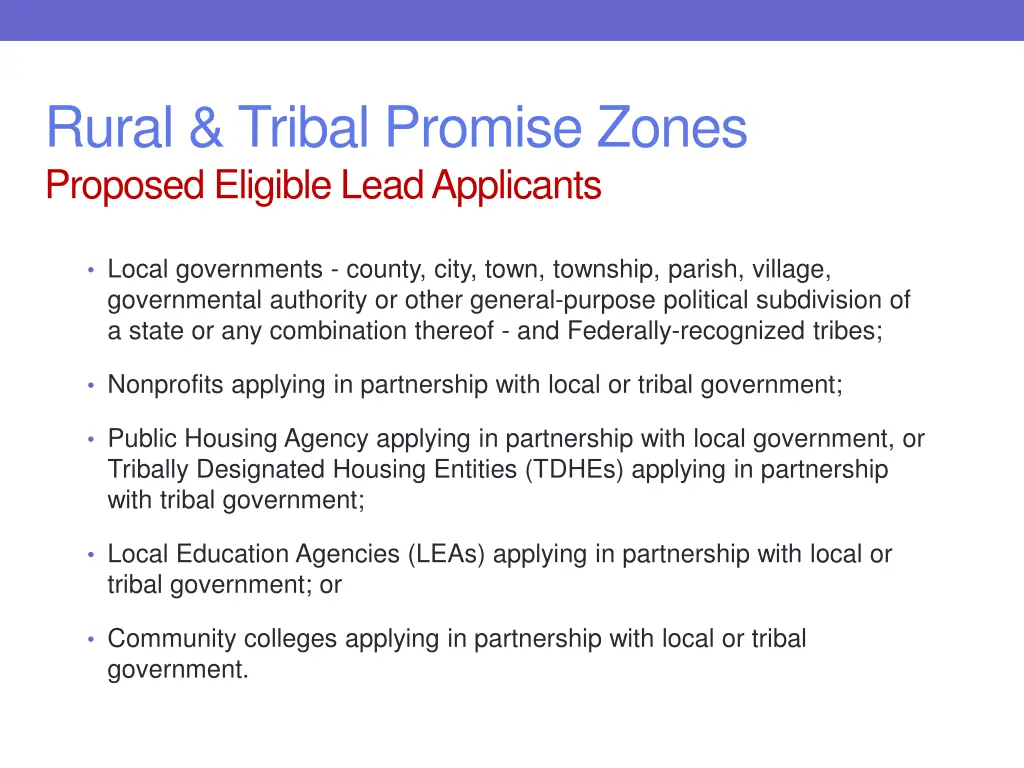 rural tribal promise zones proposed eligible lead