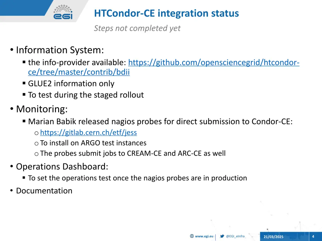 htcondor ce integration status 1