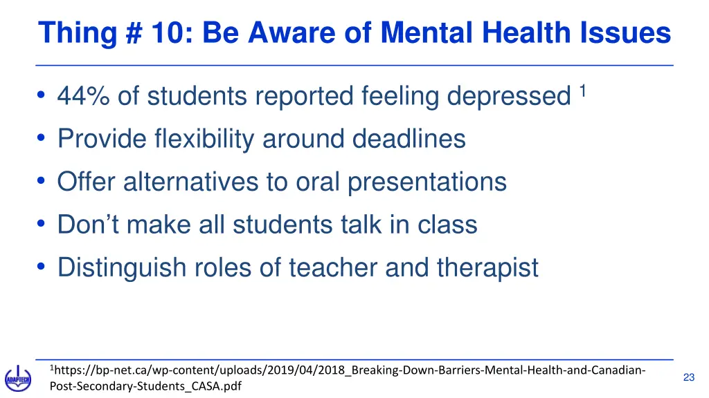 thing 10 be aware of mental health issues