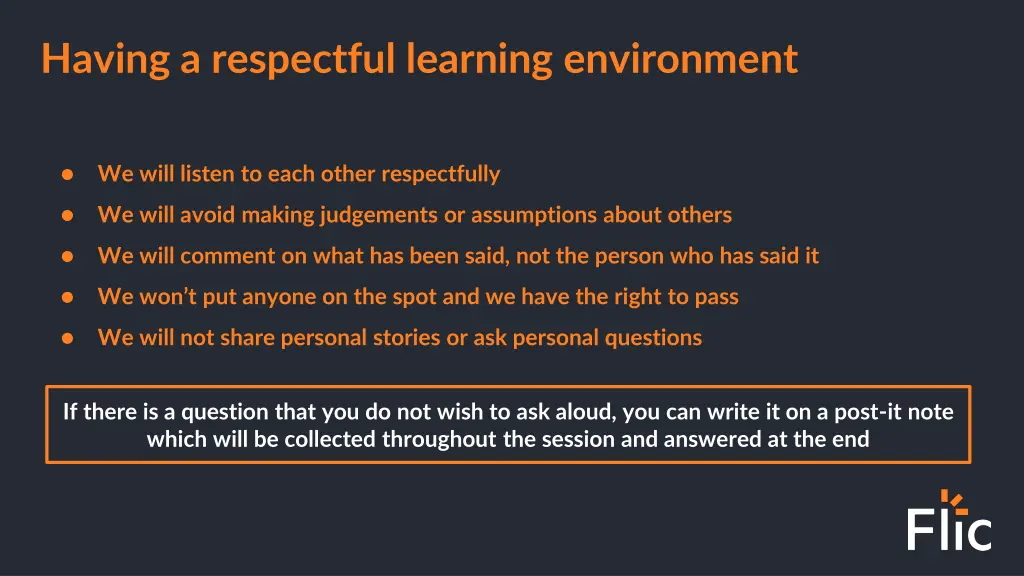 having a respectful learning environment