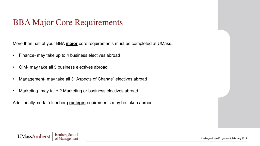bba major core requirements