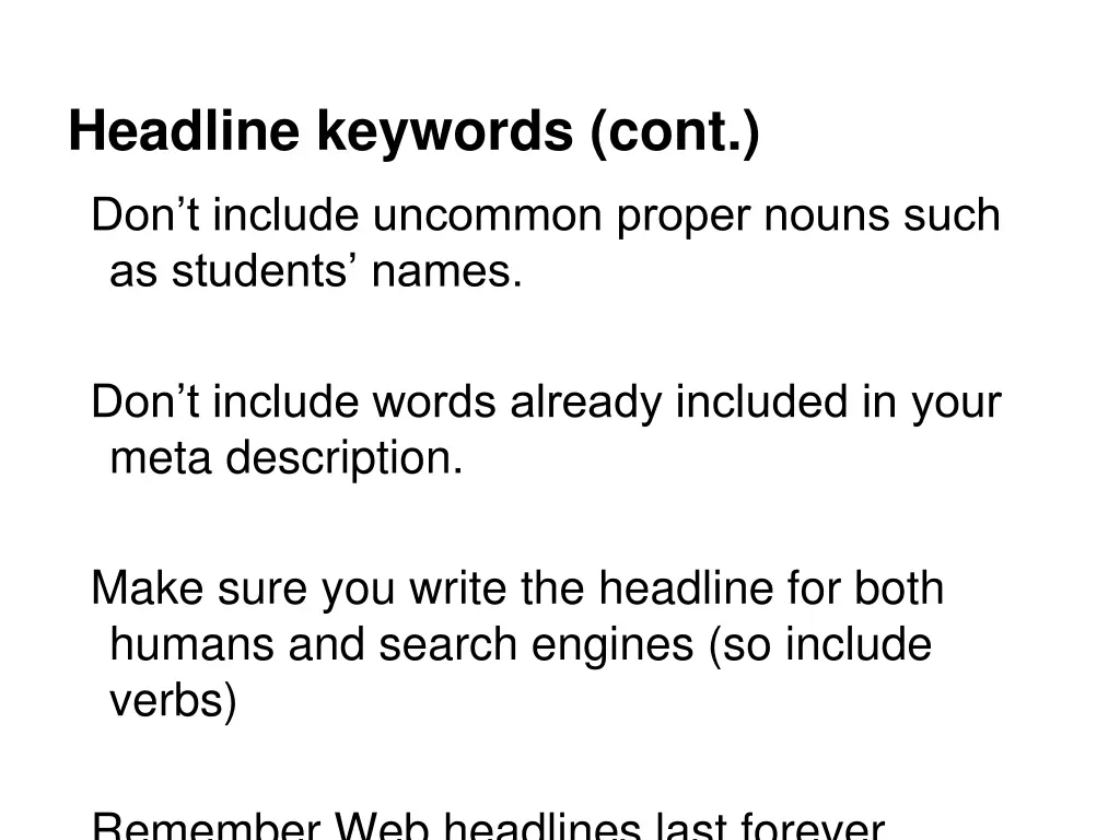 headline keywords cont