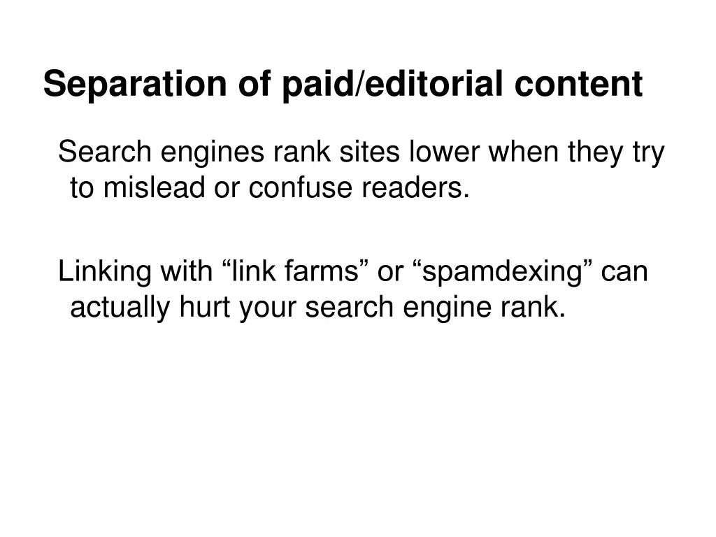separation of paid editorial content