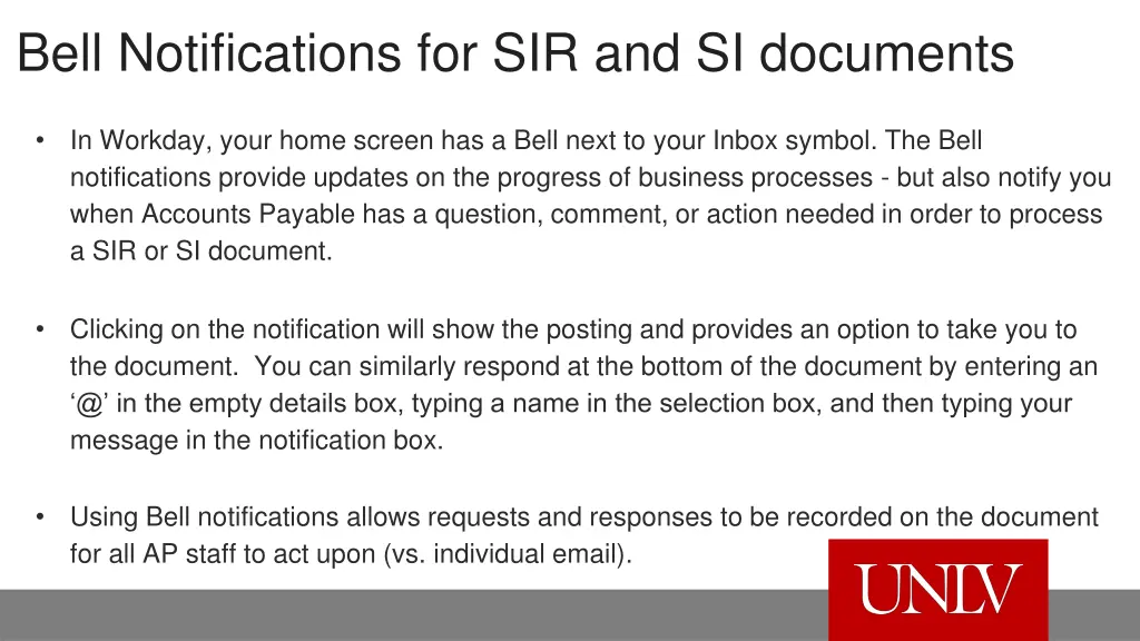 bell notifications for sir and si documents