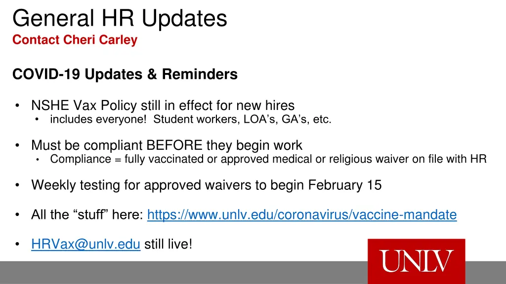 general hr updates c ontact cheri carley