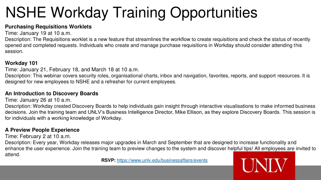 nshe workday training opportunities