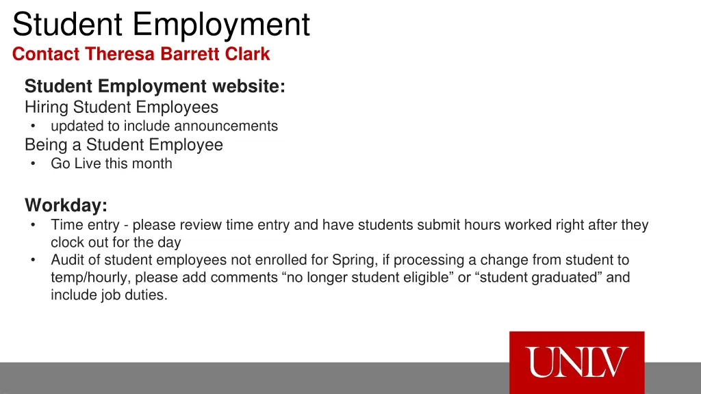 student employment contact theresa barrett clark