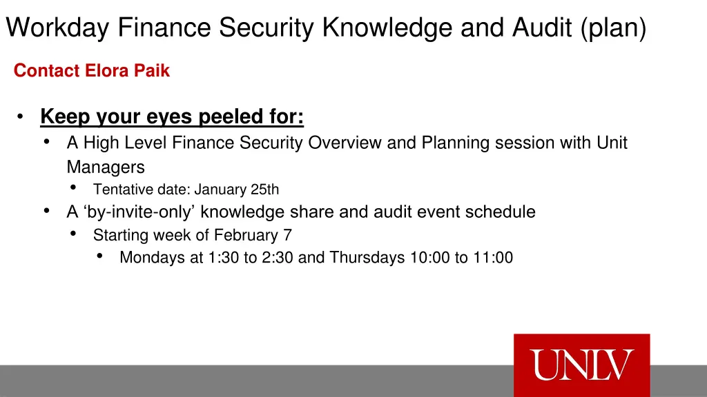workday finance security knowledge and audit plan
