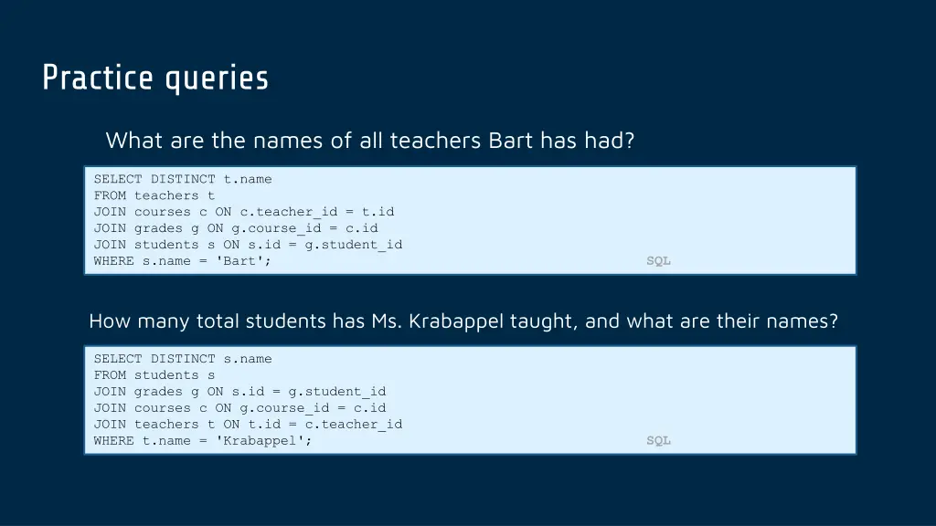 practice queries