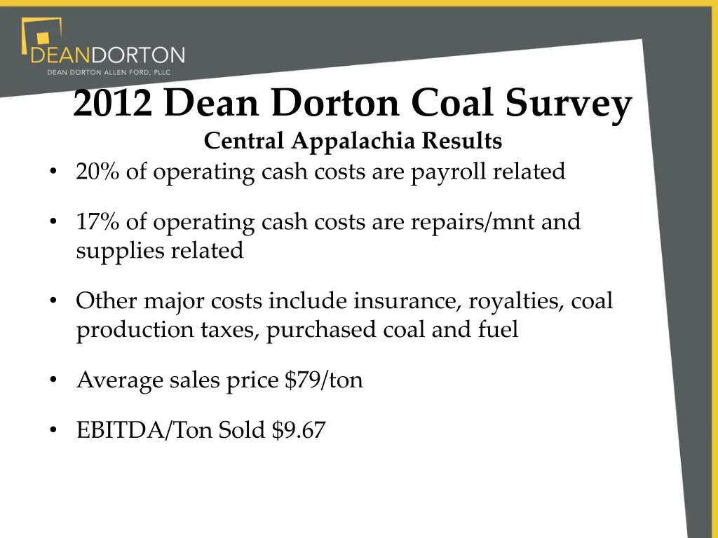 2012 dean dorton coal survey central appalachia