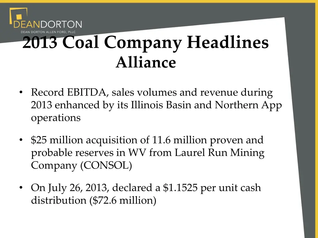2013 coal company headlines alliance