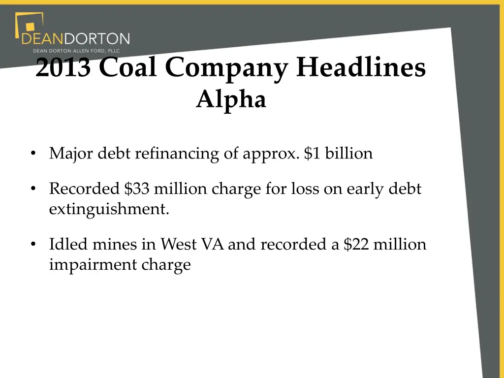 2013 coal company headlines alpha