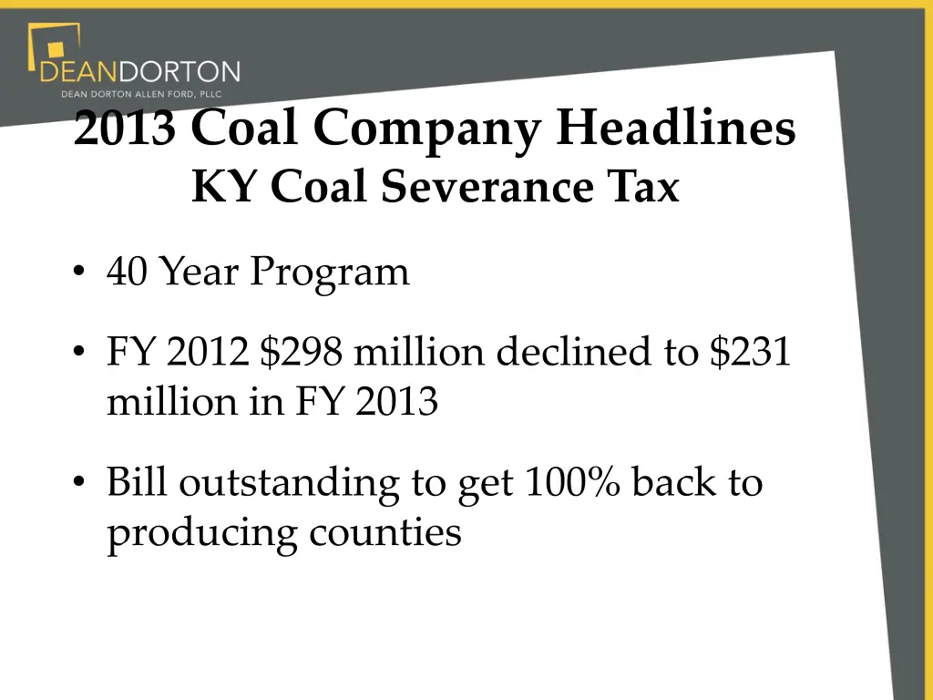 2013 coal company headlines ky coal severance tax