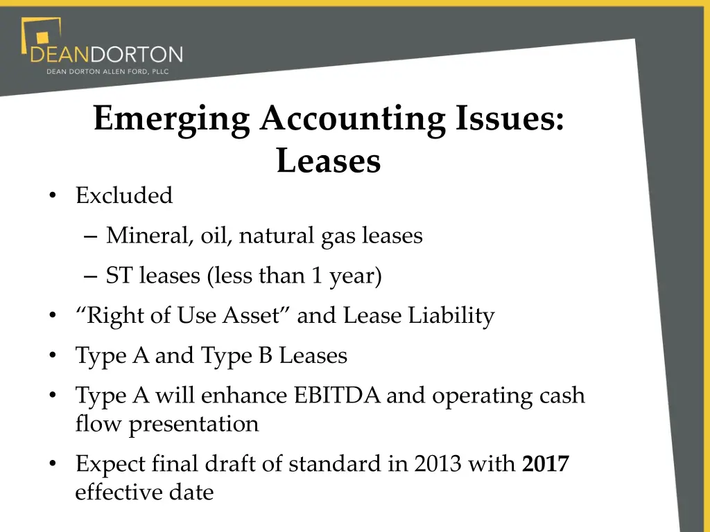 emerging accounting issues leases excluded