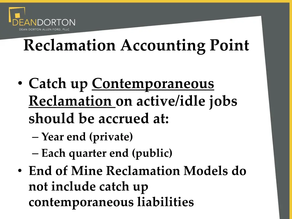 reclamation accounting point