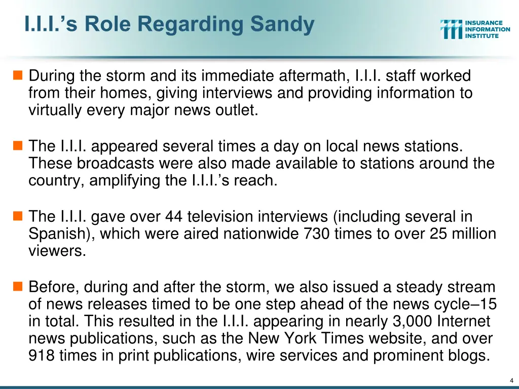 i i i s role regarding sandy