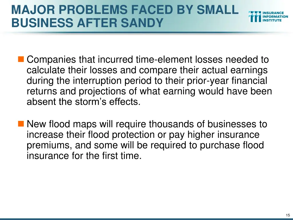 major problems faced by small business after sandy