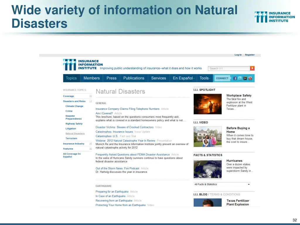 wide variety of information on natural disasters