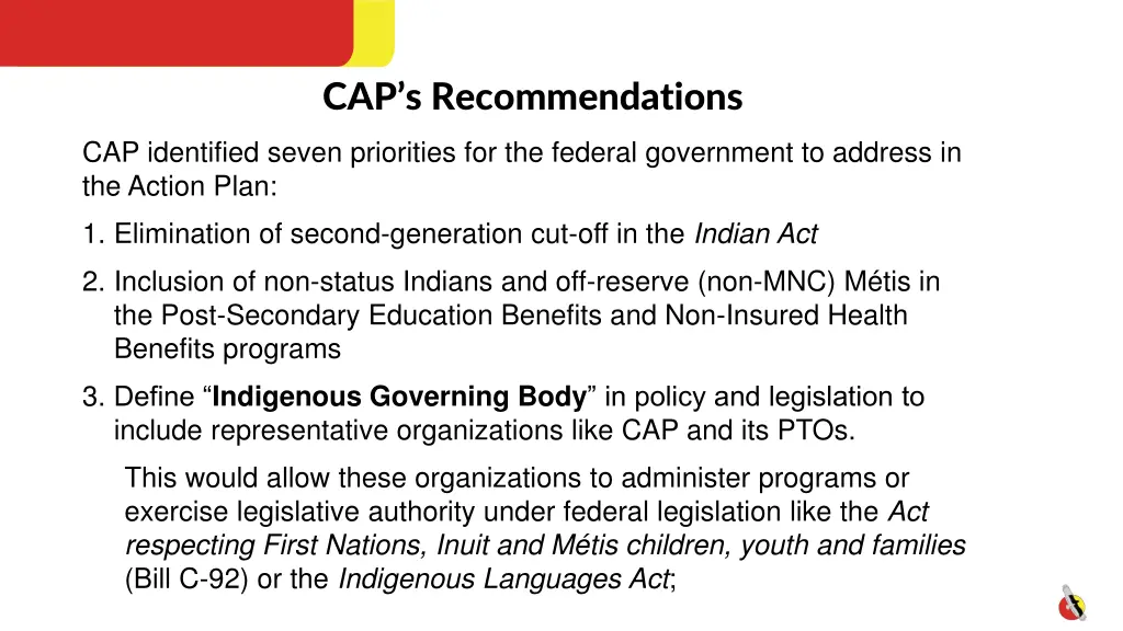 cap s recommendations
