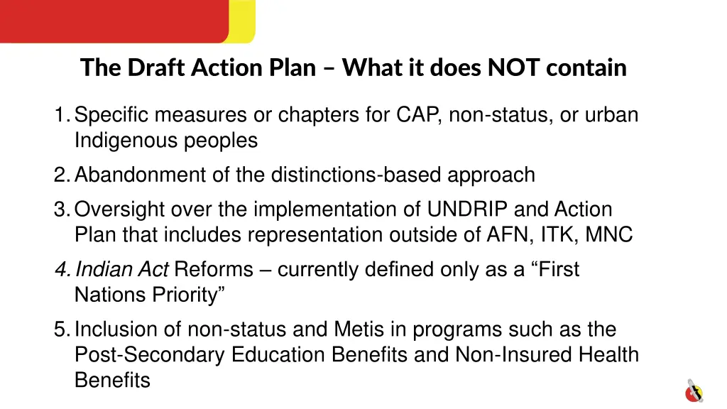 the draft action plan what it does not contain