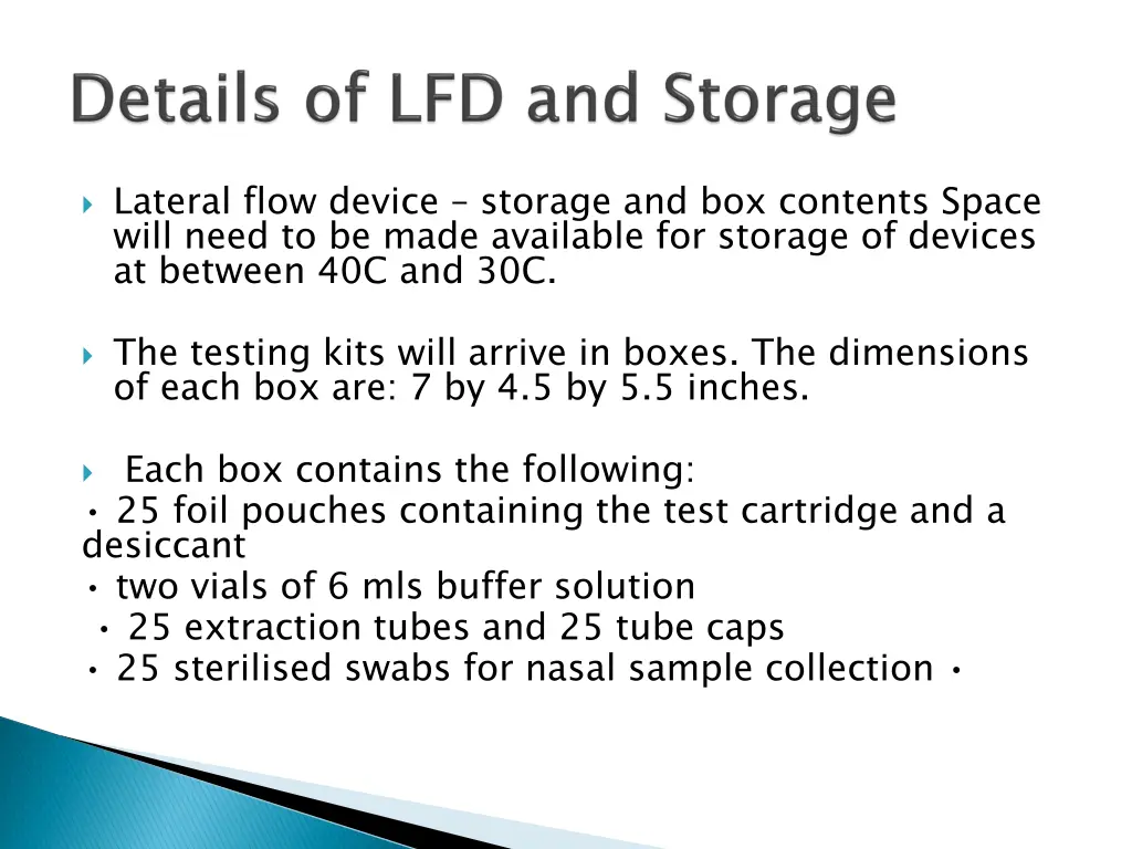 lateral flow device storage and box contents