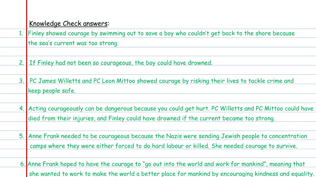 knowledge check answers 1 finley showed courage