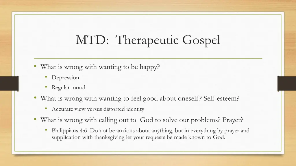 mtd therapeutic gospel