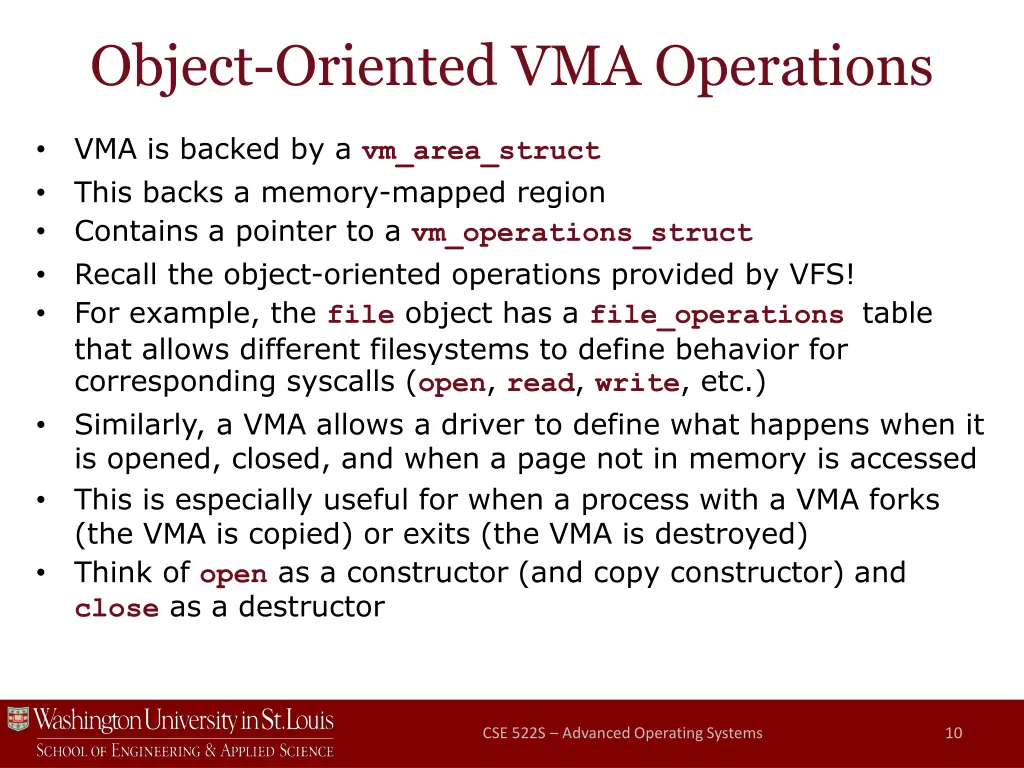 object oriented vma operations