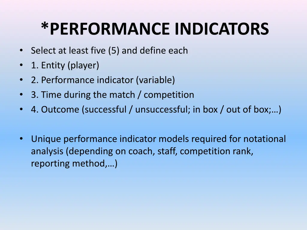performance indicators select at least five