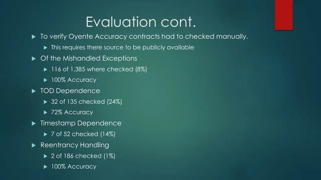 evaluation cont to verify oyente accuracy