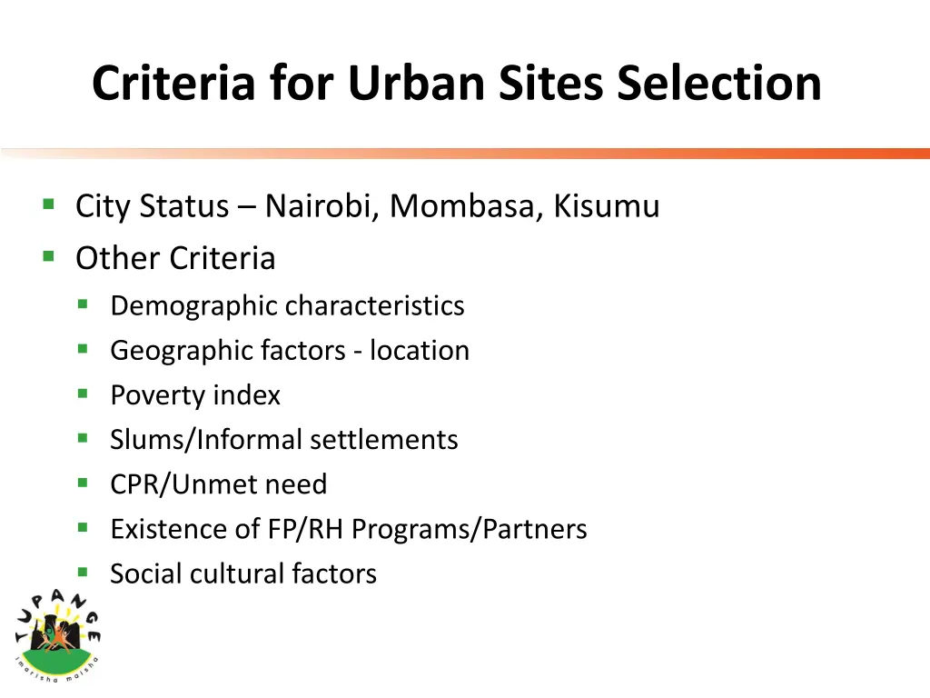 criteria for urban sites selection