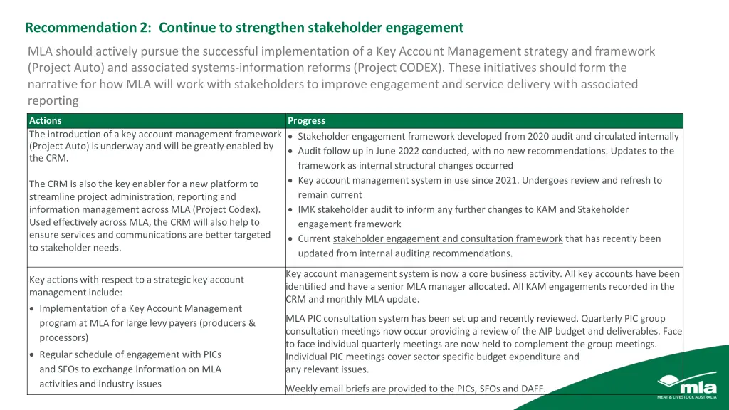 recommendation 2 continue to strengthen