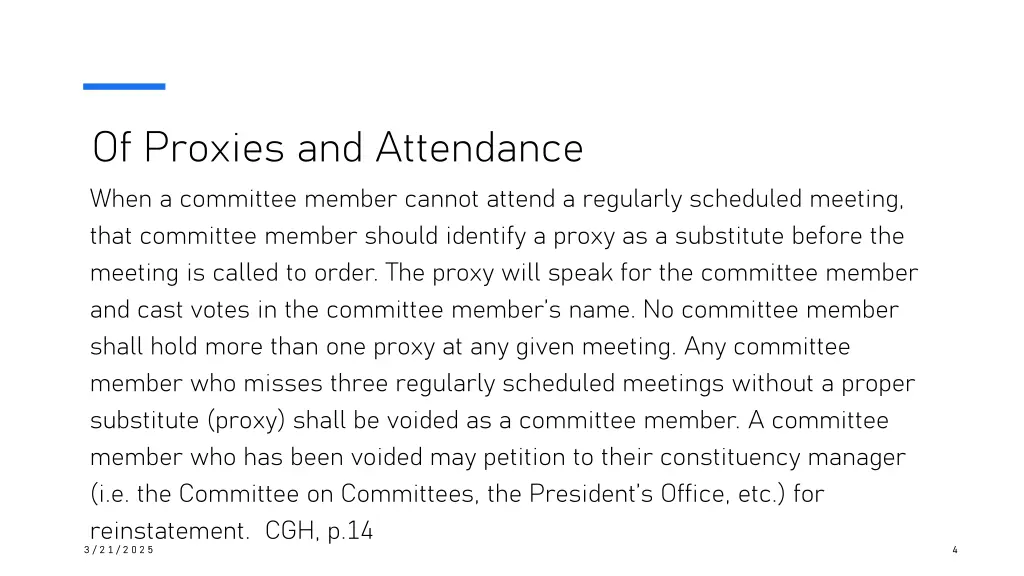 of proxies and attendance when a committee member