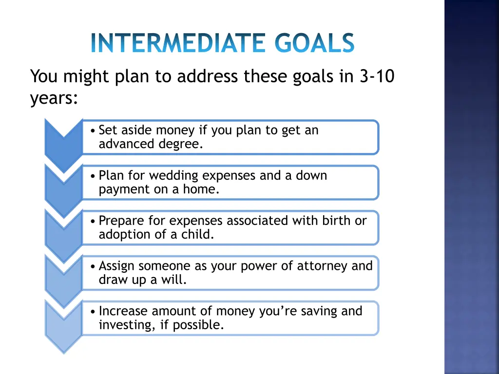 intermediate goals you might plan to address