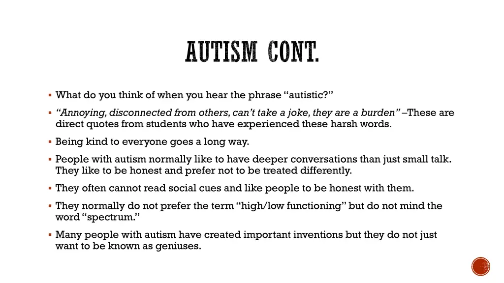 autism cont