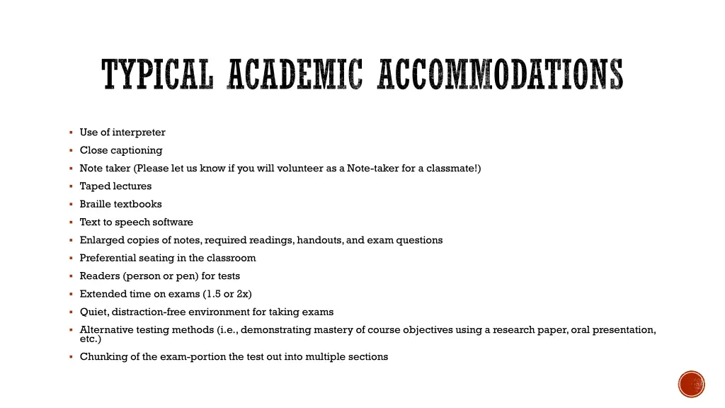 typical academic accommodations