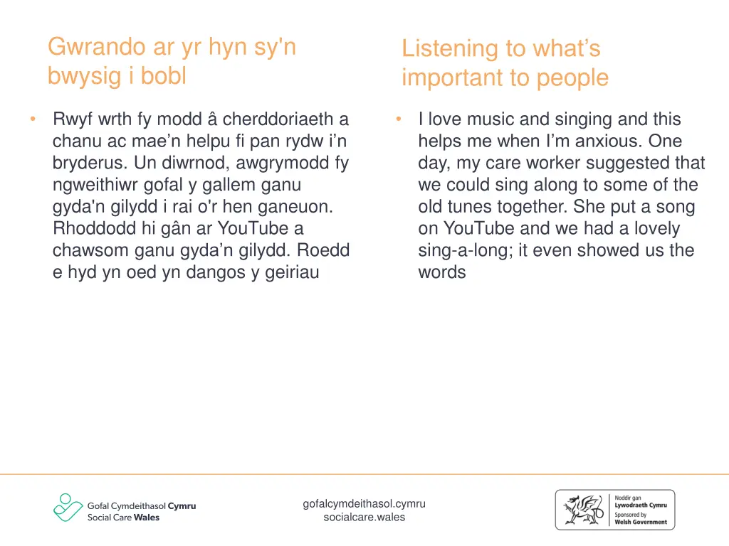 gwrando ar yr hyn sy n bwysig i bobl