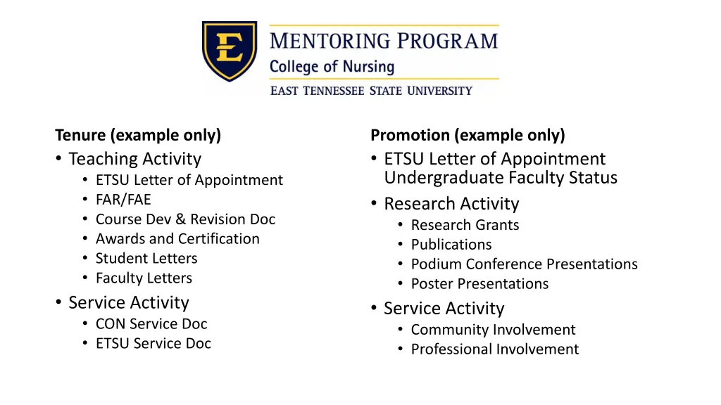 tenure example only teaching activity etsu letter