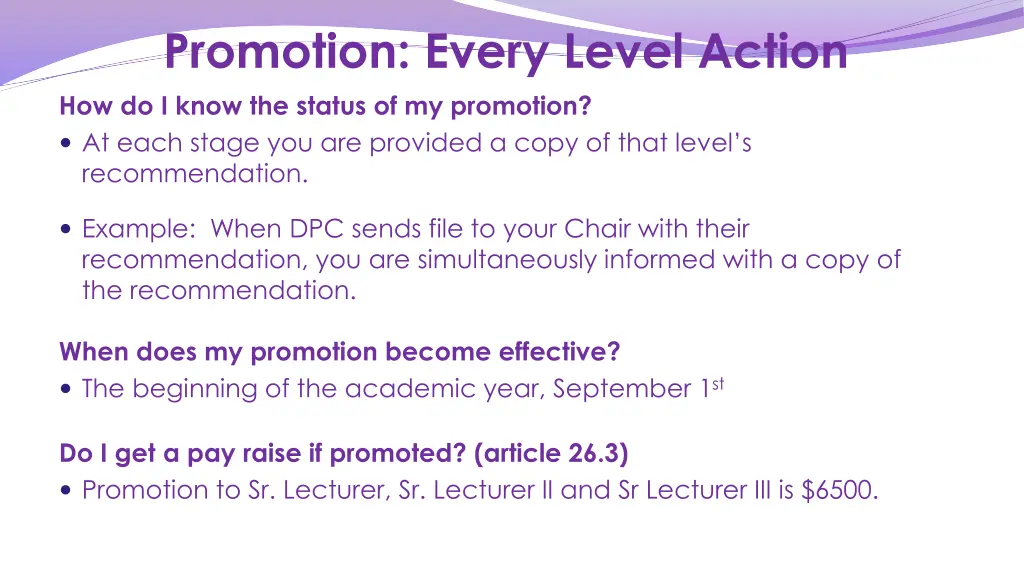 promotion every level action how do i know