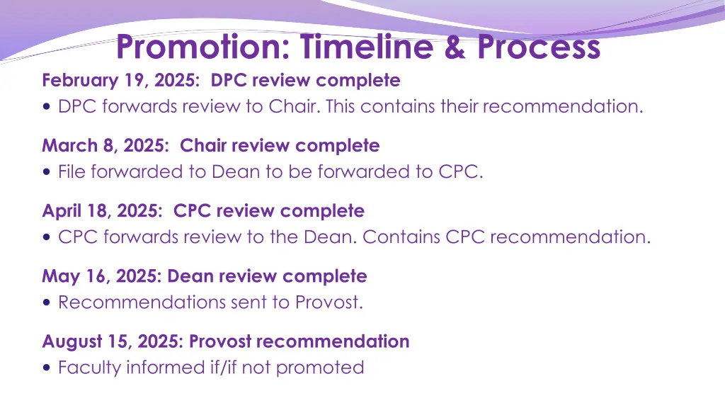 promotion timeline process february 19 2025