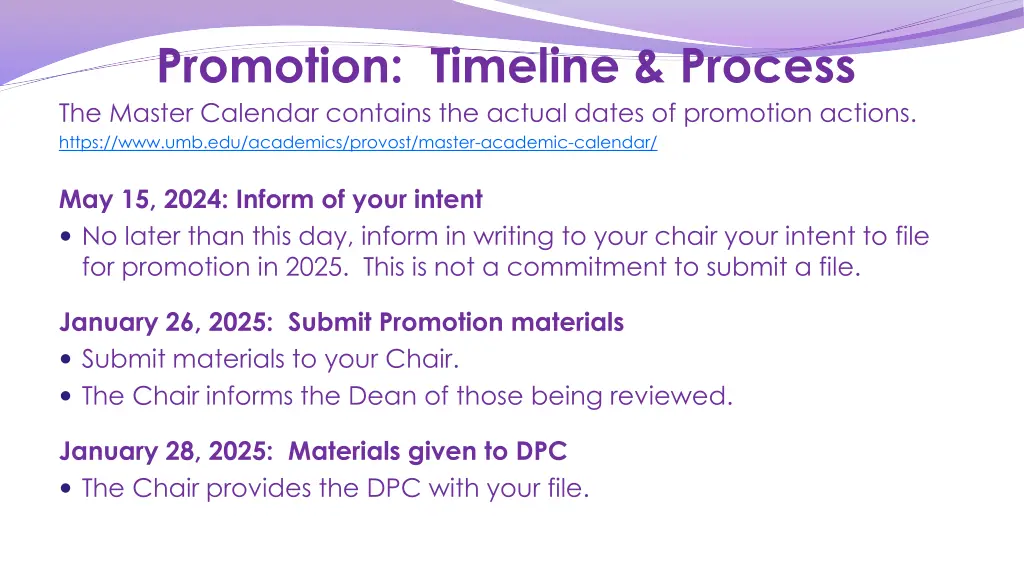 promotion timeline process the master calendar