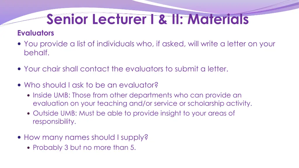 senior lecturer i ii materials evaluators