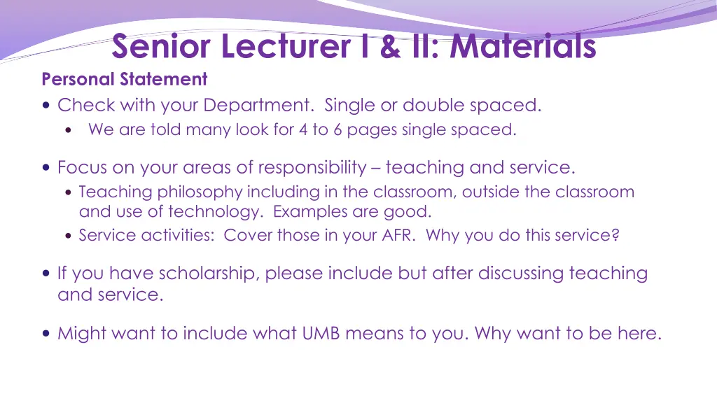 senior lecturer i ii materials personal statement