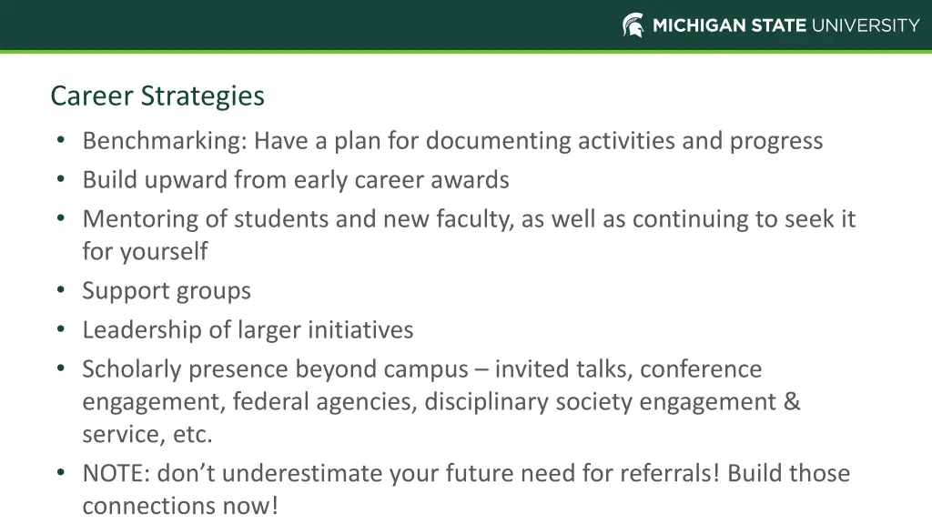 career strategies benchmarking have a plan