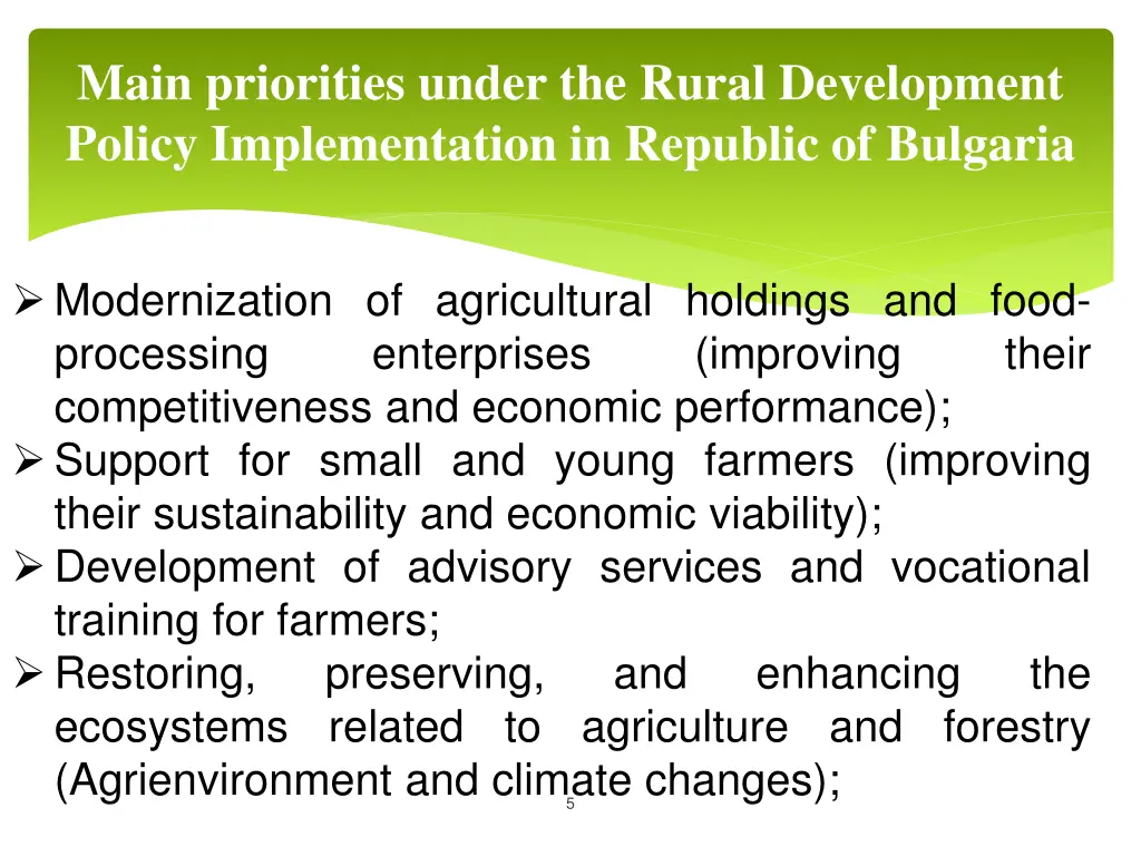 main priorities under the rural development