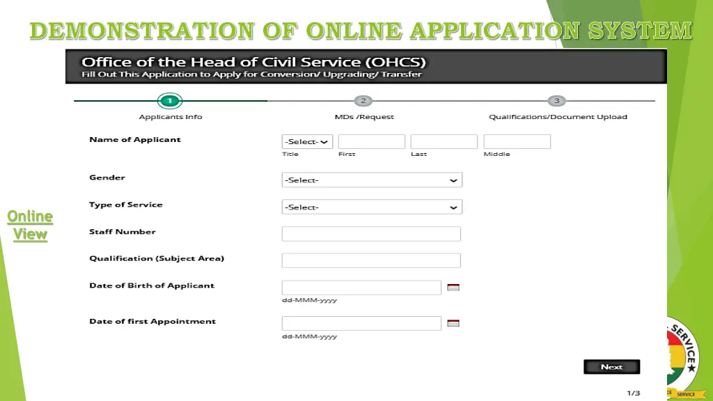 demonstration of online application system