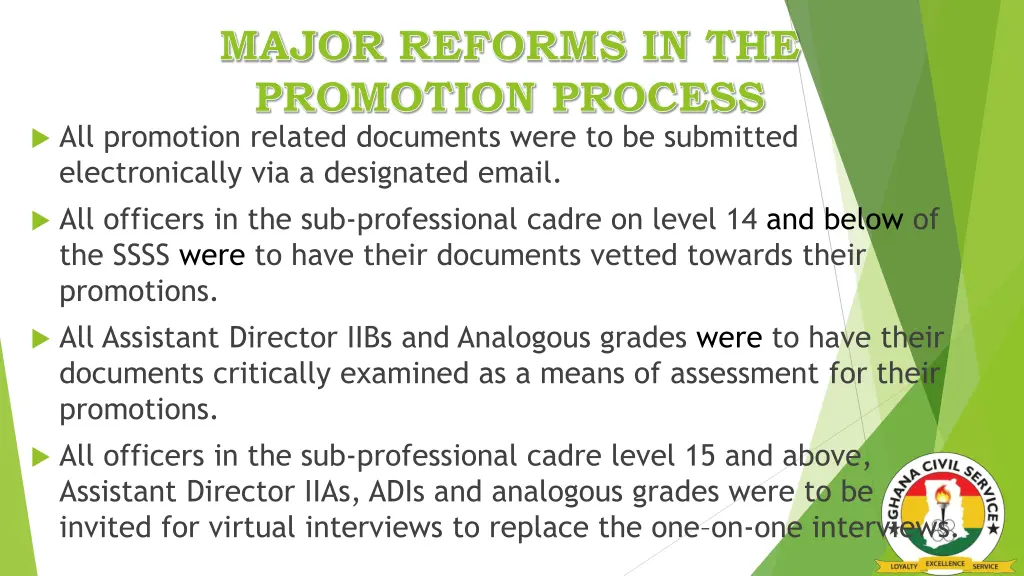 major reforms in the promotion process