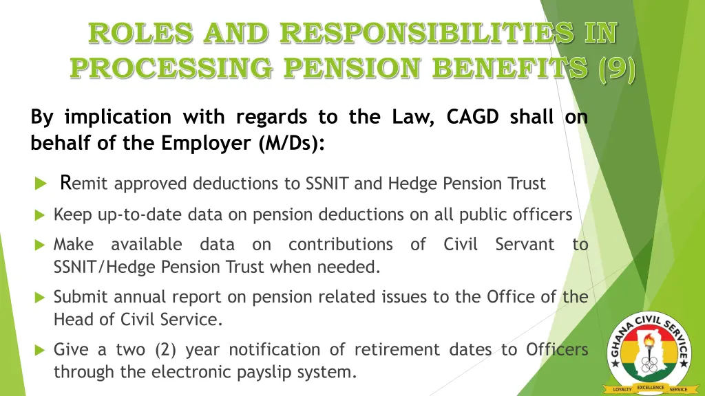 roles and responsibilities in processing pension 7