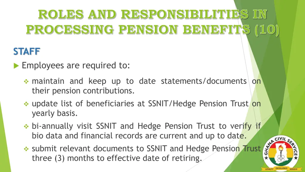 roles and responsibilities in processing pension 8